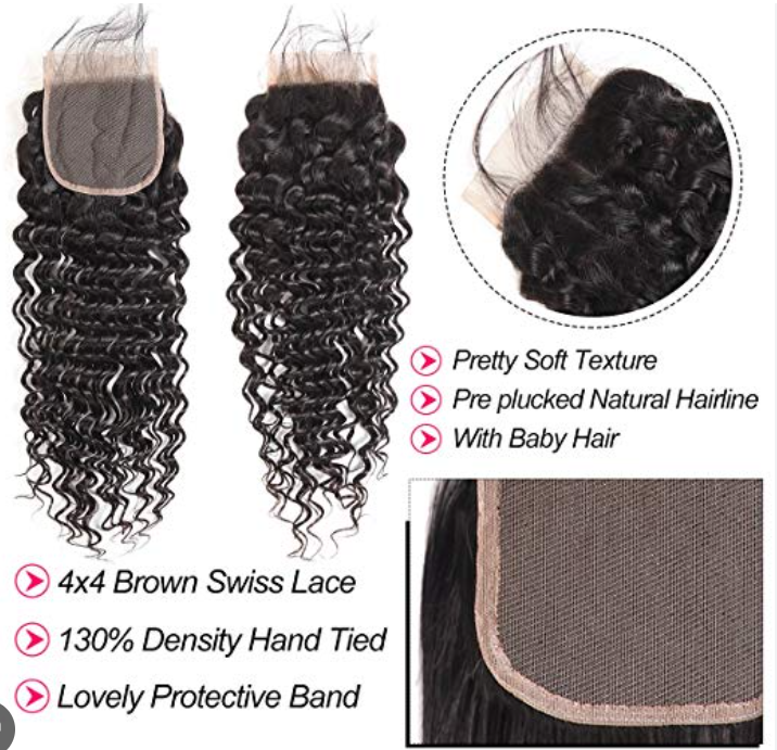 Water Wave Hair Closure 3 Parts 100% Original